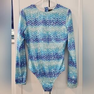 Mermaid Print Long-Sleeve Swim Suit